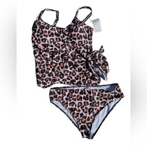Women’s Leopard Animal Print Plus 2x Swimsuit Set Bikini Tankini Support NEW